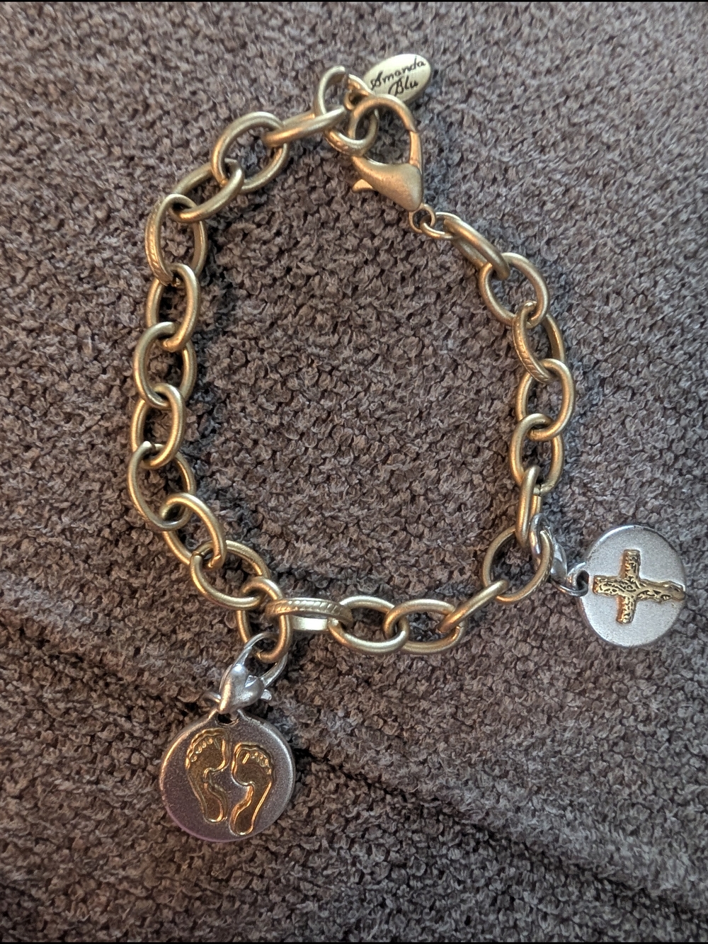 Amanda Blu Gold-Tone Charm Bracelet with Cross and Footprint Medallions